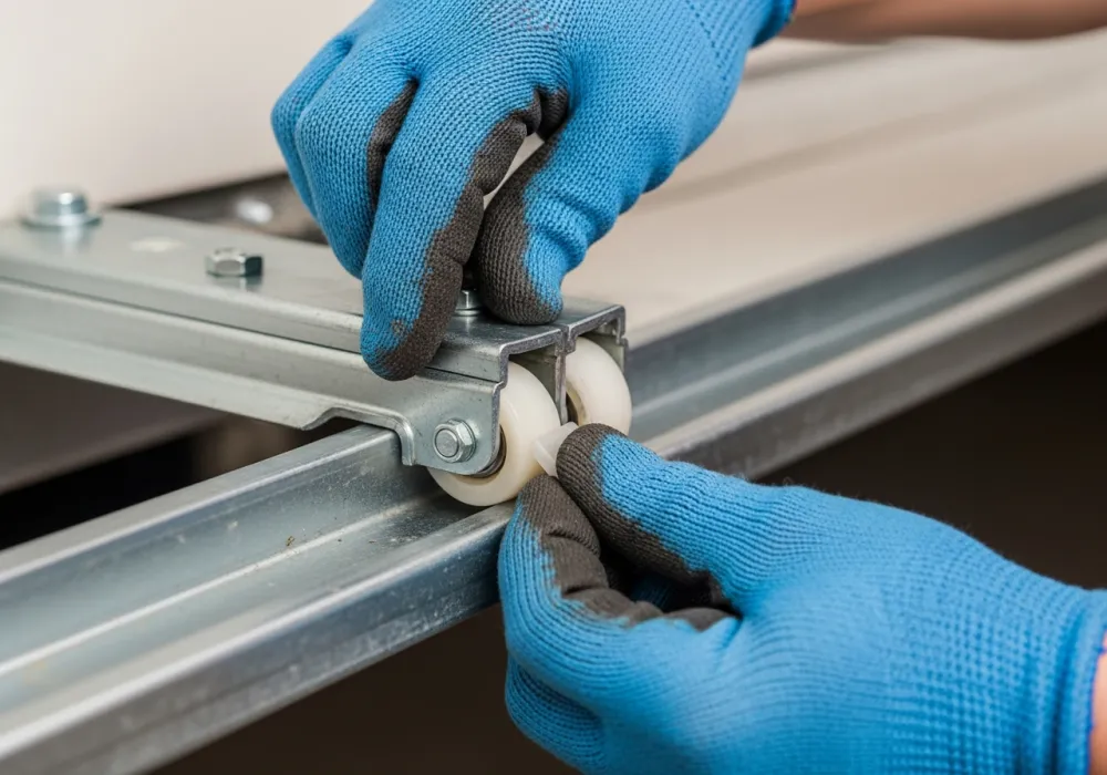 Fitting a new garage door roller into the track — Houston