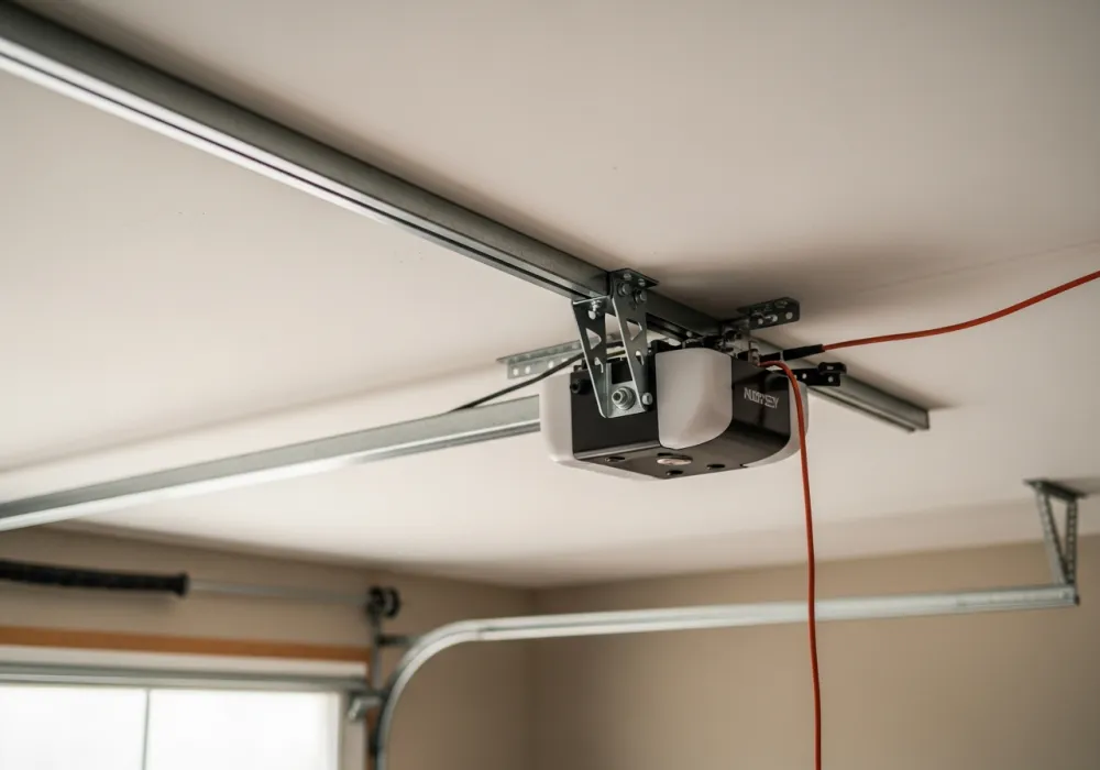 A newly installed garage door opener rail — Atlanta